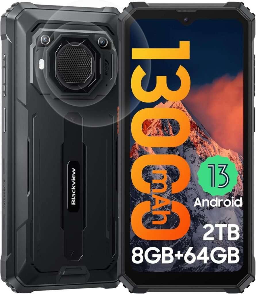 Blackview Rugged Smartphone Unlocked, 2023 BV6200 Rugged Phones, 13000mAh Battery 18W Fast Charge, Android 13, 8GB+64GB/2TB Expand, Waterproof Mobile Phones, Three Card Slots, 6.56 Display, T-Mobile